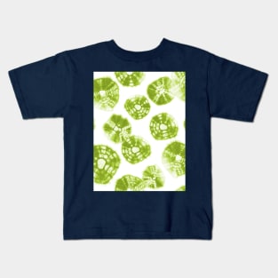 Shibori Kumo tie dye lime green dots over white Kids T-Shirt